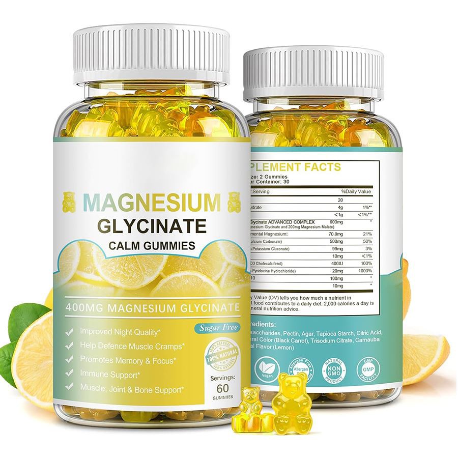 Magnésium glycinate calme Gummies Soutien apaisant de la nature pour le sommeil, relaxation Vitalité