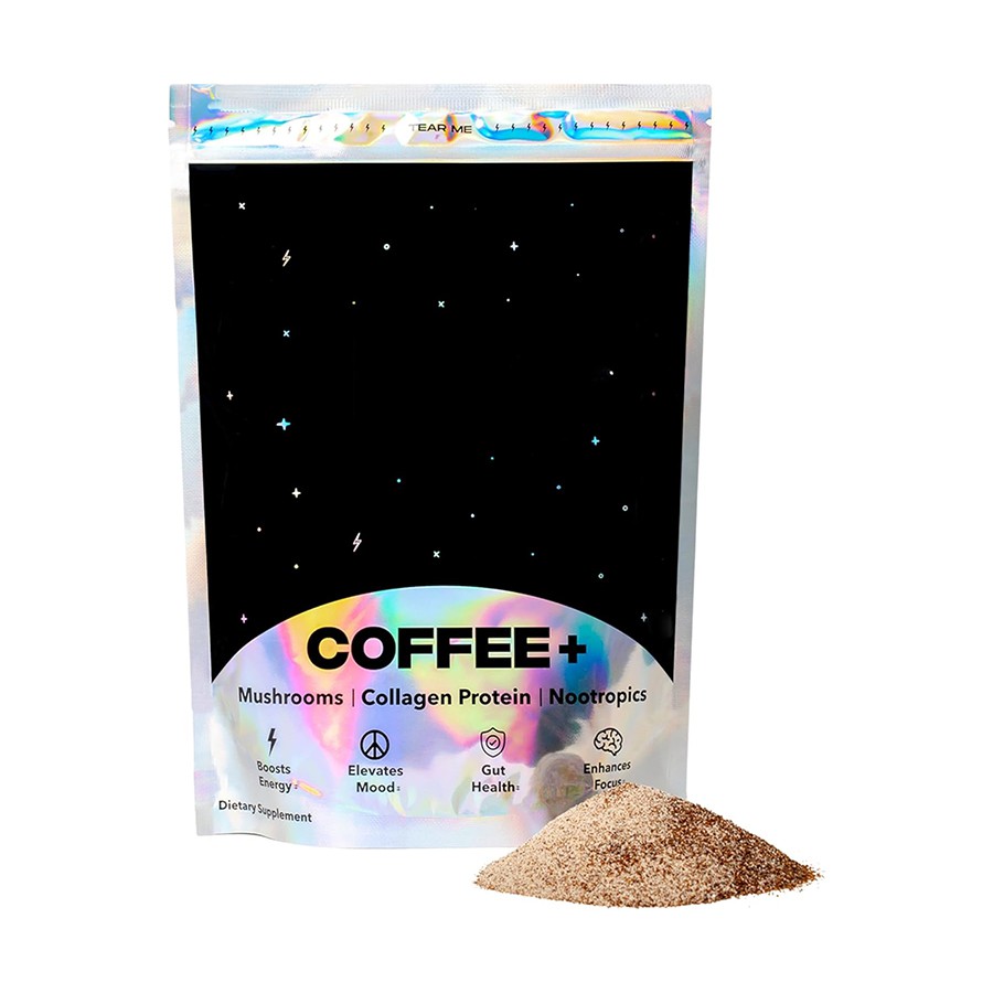 Mélange de café et de champignons emballé avec des nutriments