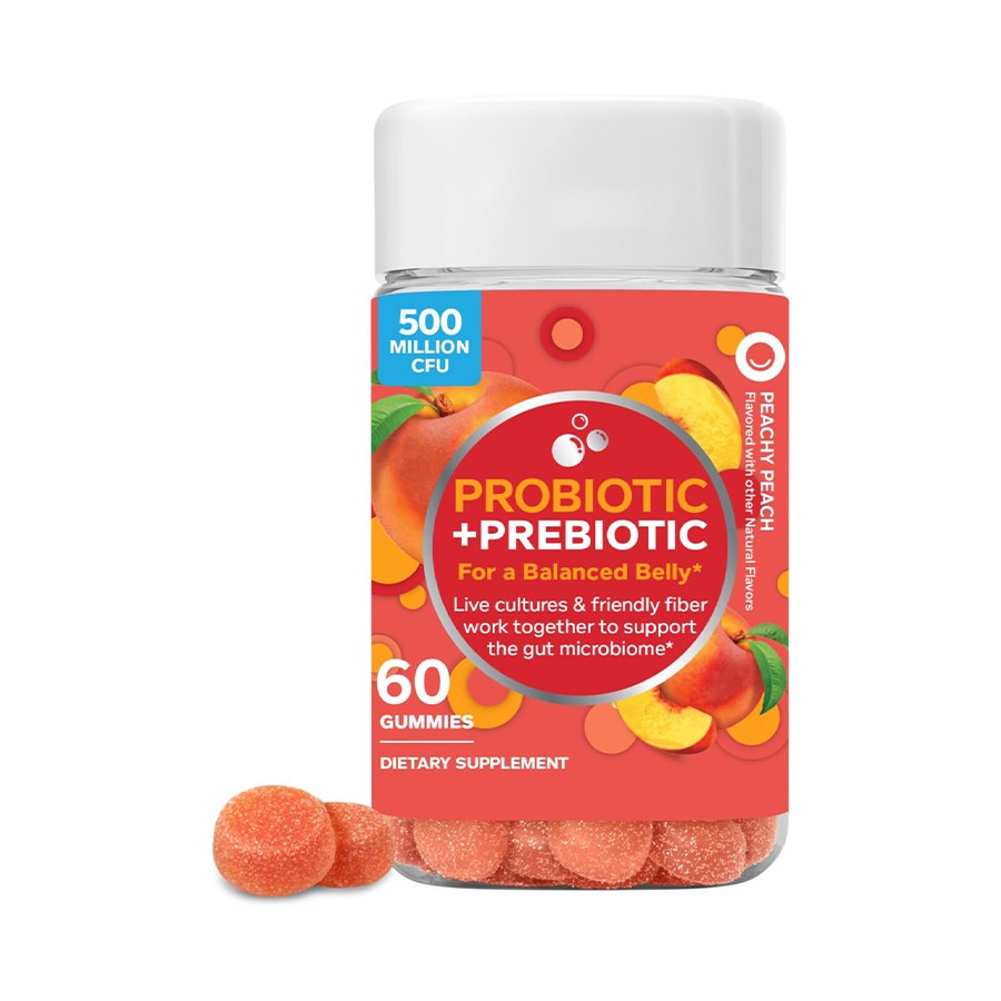 Gummies prébiotiques probiotiques à la pêche et à la pêche